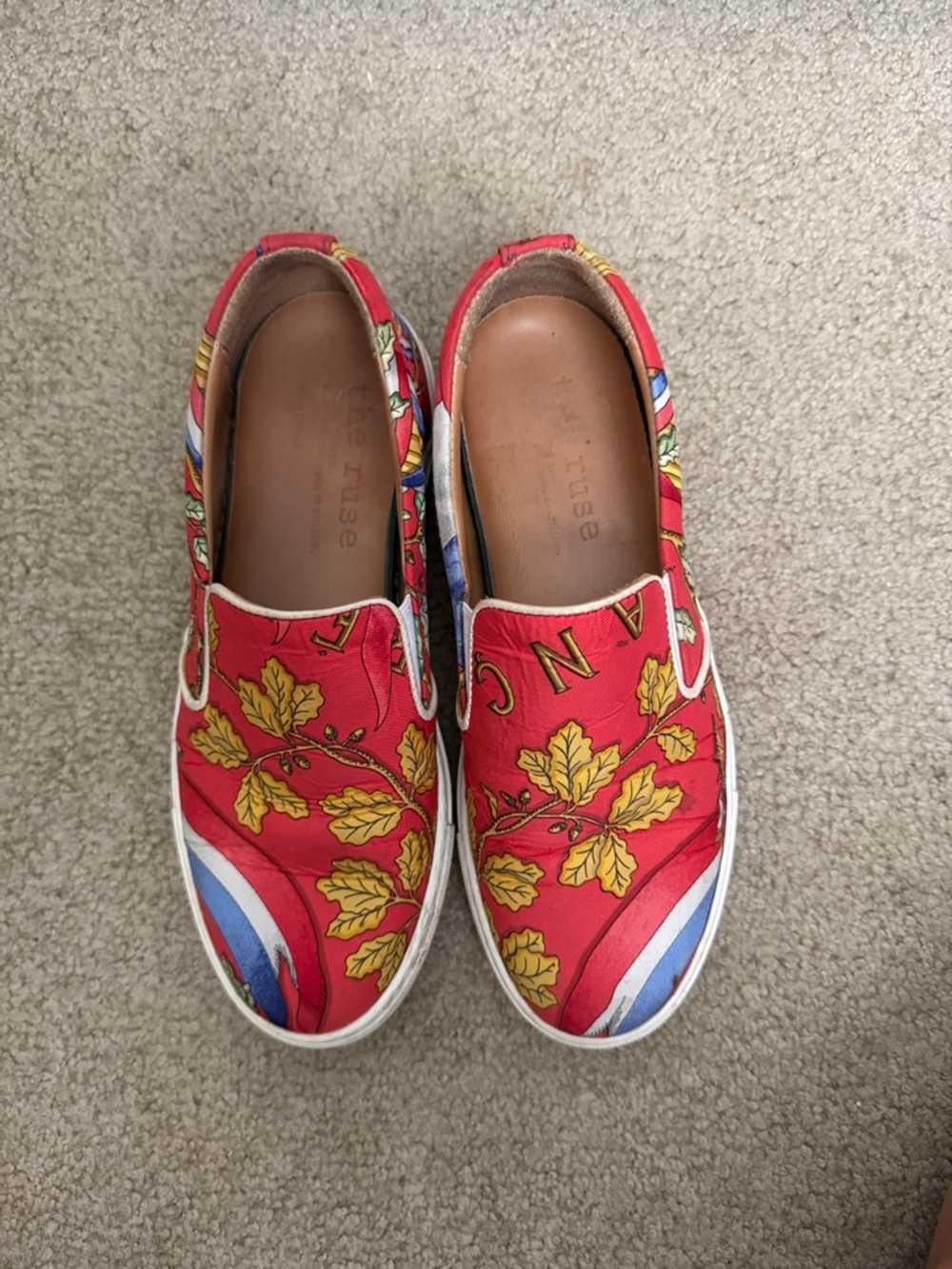 Red Floral Slip-On Sneakers with Yellow Leaf Print - Unknown Brand